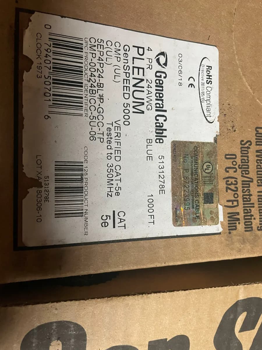 General Cable GenSPEED 5000 Cat5e CMP Plenum - 1000 ft (Blue) thumbnail 2